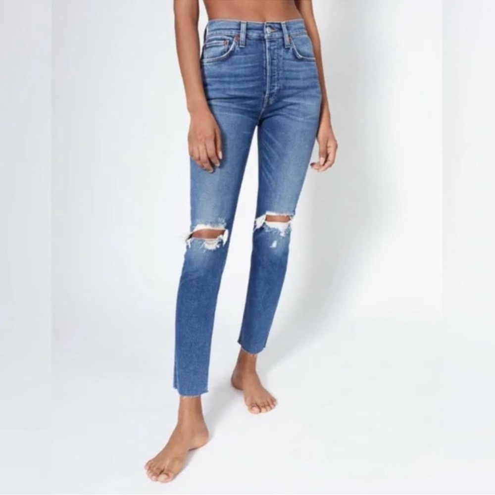 RE/DONE 90’s High rise Destroyed Ankle Jeans